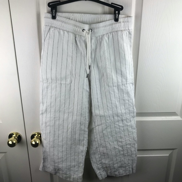 Athleta Bali Striped Cropped Linen Pants White Black Size 4 - Picture 1 of 4